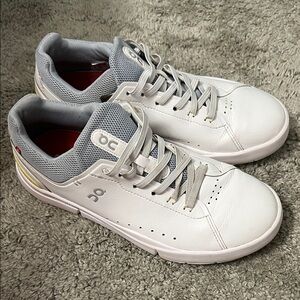 On Running Men's White and Gray Sneakers with Red Accents